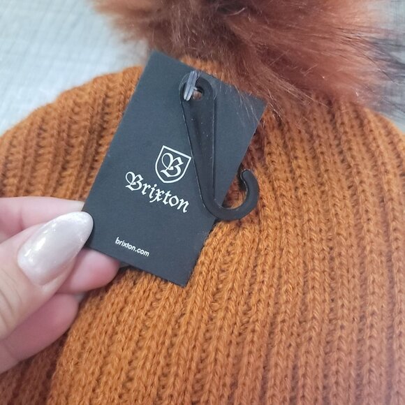 Brixton NWT Women's Alison Beanie Knit Hat Burnt Orange with Faux Fur Pom Pom - Picture 6 of 8